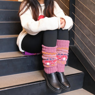 Mushroom Knit Fair Isle Fleece Lined Leg Warmers