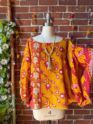 OOAK Summer Collection - Reversible Cosmic Drift Kantha Poncho Top - 2 Tops in 1!