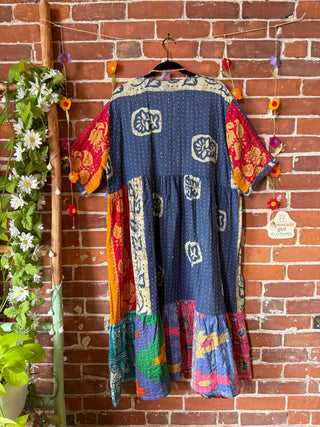 Coffee In The Morning Kantha Dress - Fits up to 3X - 100% Cotton- Fair Trade Made