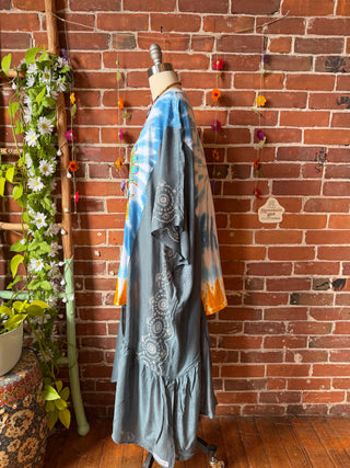 Grateful Dead Sunflower Inspired Tie Dye Teal Embroidered Hi Lo Top
