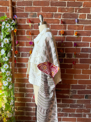 OOAK Autumn Collection - Size XS/Small  Upcycled Crop Sequin Hi Lo Kantha Poncho Jacket