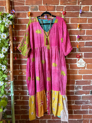 Coffee In The Morning Kantha Dress - Fits up to 3X - 100% Cotton- Fair Trade Made