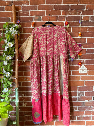 Coffee In The Morning Kantha Dress - Fits up to 3X - 100% Cotton- Fair Trade Made