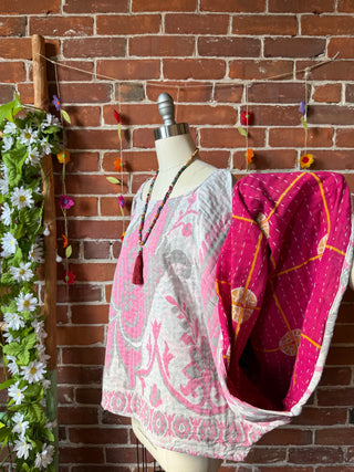 Cosmic Drift Reversible Kantha Poncho Top