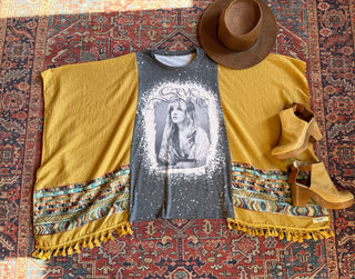 Stevie Nicks Inspired Golden Yellow Tassel Embroidered Poncho