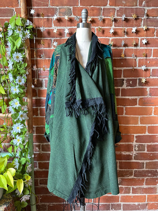 Green Juniper Patchwork Fringe Jacket