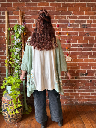 Daisy Dolly Parton Inspired Green Embroidered Poncho