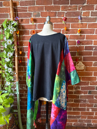 OOAK Autumn Collection- Sublime Inspired Upcycled Silk Patchwork Tie Dye Hi Lo Poncho Top