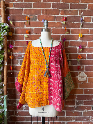OOAK Spring Collection - Reversible Cosmic Drift Kantha Poncho Top - 2 Tops in 1