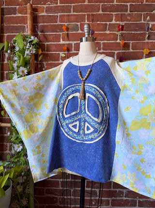 OOAK Summer Collection - Upcycled Peace Patchwork Vintage Floral Poncho Top ☮️