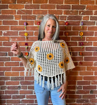 Bohemian Sunflower Fringe Crochet Crop Top 🌻