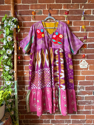 Coffee In The Morning Kantha Dress - Fits up to 3X - 100% Cotton- Fair Trade Made