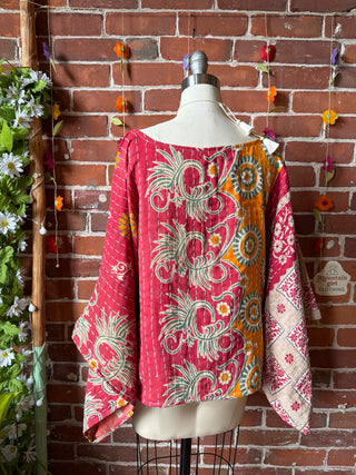 OOAK Summer Collection - Reversible Cosmic Drift Kantha Poncho Top - 2 Tops in 1!