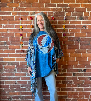 Upcycled Grateful Dead Inspired Batik Long Tunic Poncho Top