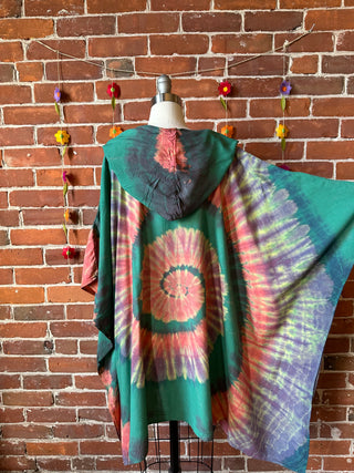 Spirals of Autumn Tie Dye Poncho Hoodie