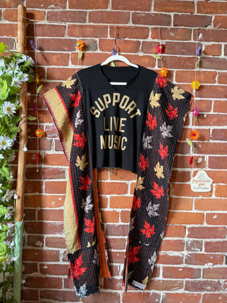 OOAK Summer Collection- Upcycled Support Live Music Hi Lo Kantha Poncho Tee