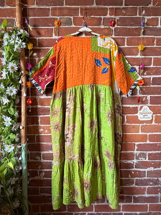 Coffee In The Morning Kantha Dress - Fits up to 3X - 100% Cotton- Fair Trade Made