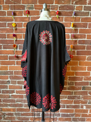 Artemis Batik Long Tunic Top - Black/Red