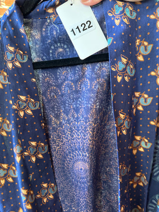 Blue Mandala Long Tapestry Robe Kimono w/ Pockets + Belt - Fair Trade Made