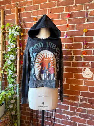 Good Vibes Cactor Flower Sun Cropped Hoodie Sweatshirt - Fair Trade Made - 100% Cotton