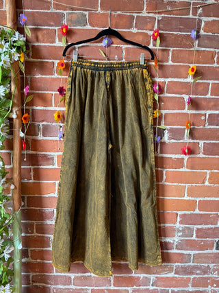 Embroidered Bohemian Spring Wide Leg Lounge Pants - Brown Clay 100% Cotton