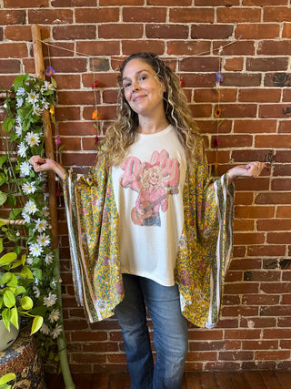 Dolly Parton Inspired Yellow Retro Floral Poncho