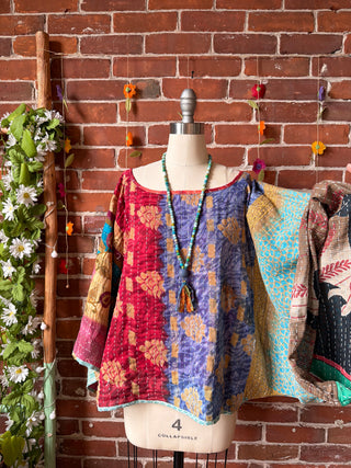 OOAK Summer Collection - Reversible Cosmic Drift Kantha Poncho Top - 2 Tops in 1