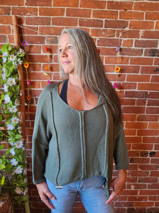 100% Cotton Autumn Stroll Knit Layering Sweater - Olive