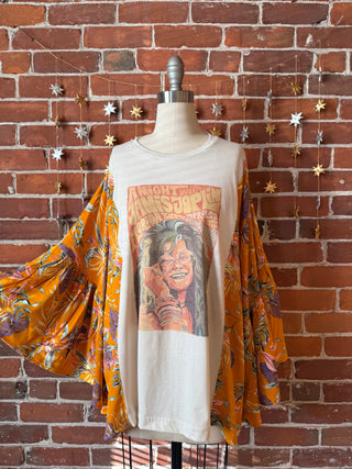 Pearl Classic Rock Inspired Botanical Flowy Yellow Bell Sleeve Top