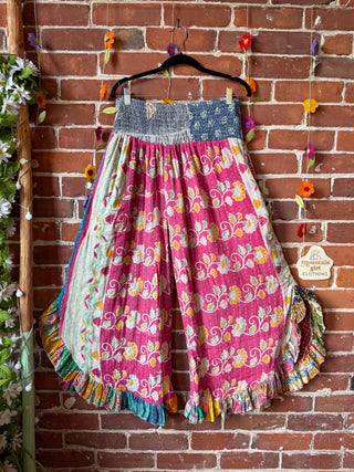 Coffee In The Morning Kantha Ruffle Wide Leg Lounge Pants - Fits up to 2X - Fair Trade Made