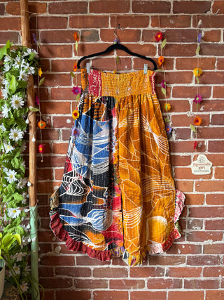 Coffee In The Morning Kantha Ruffle Wide Leg Lounge Pants - Fits up to 2X - Fair Trade Made
