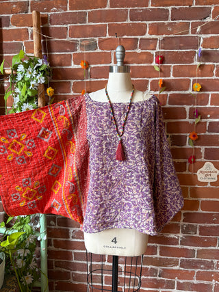 OOAK Spring Collection - Reversible Cosmic Drift Kantha Poncho Top - 2 Tops in 1!