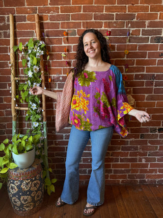 OOAK Summer Collection - Reversible Cosmic Drift Kantha Poncho Top - 2 Tops in 1