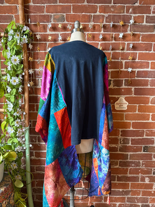 OOAK Winter Collection- Upcycled Silk Patchwork Tie Dye Rush Inspired Hi Lo Poncho Top