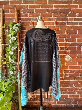 OOAK Autumn Collection- Upcycled Chicago Inspired Kantha + Plaid Poncho Tee