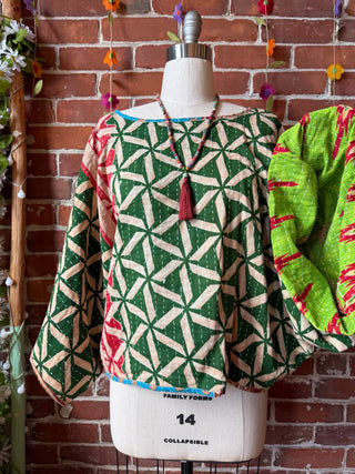 OOAK Summer Collection - Reversible Cosmic Drift Kantha Poncho Top - 2 Tops in 1