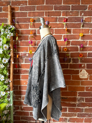 OOAK Summer Collection - Upcycled Kantha Peace Sign Patch Patchwork Poncho Style Top ☮️