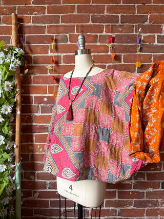 OOAK Summer Collection - Reversible Cosmic Drift Kantha Poncho Top - 2 Tops in 1