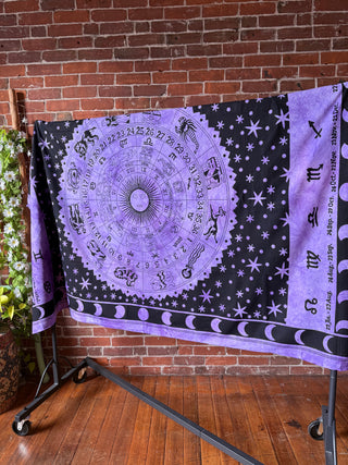 100% Cotton Zodiac Tie Dye Mandala Tapestry / Wall Hanging / Bedspread