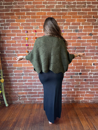 The Coffee Shop Moss Green Poncho Pullover Sweater