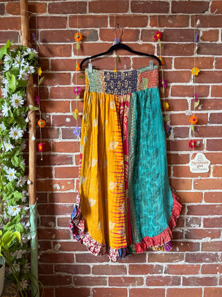 Coffee In The Morning Kantha Ruffle Wide Leg Lounge Pants - Fits up to 2X - Fair Trade Made