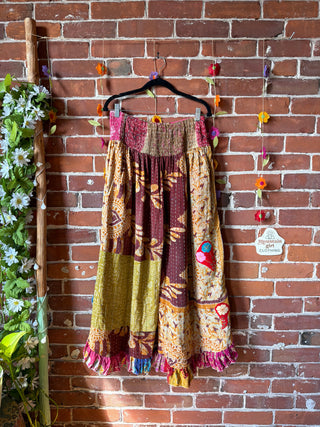 Coffee In The Morning Kantha Ruffle Wide Leg Lounge Pants - Fits up to 2X - Fair Trade Made