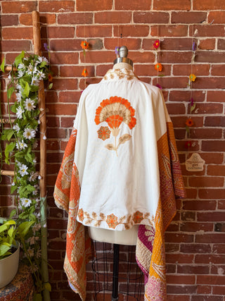 OOAK Summer Collection- Upcycled Embroidered Kantha Flowy Hi Lo Poncho Jacket