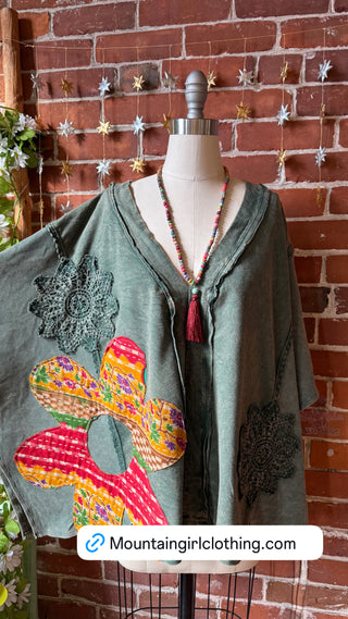 OOAK Autumn Collection - Upcycled Flower Patchwork Poncho Style Top 🌼