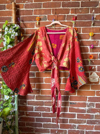 Plus Size Nova Kantha Bell Sleeve Wrap Top- 100% Cotton - Fair Trade Made