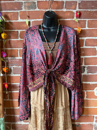 Plus Nova Upcycled Sari Cropped Wrap Top- 100% Silk- Fair Trade Made