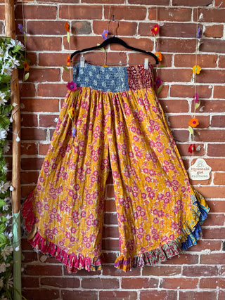 Coffee In The Morning Kantha Ruffle Wide Leg Lounge Pants - Fits up to 2X - Fair Trade Made