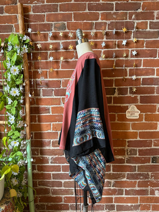 Fleetwood Mac Dove Inspired Black Embroidered Poncho