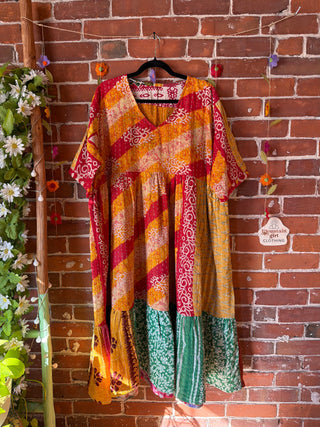 Coffee In The Morning Kantha Dress - Fits up to 3X - 100% Cotton- Fair Trade Made