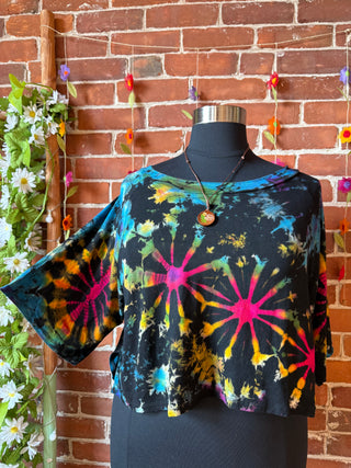 Dark Side of the Moon Black Rainbow Cropped Tie Dye Tee